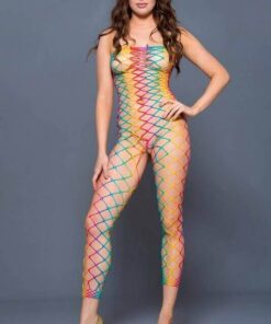 Strapless Rainbow Big Diamond Net Bodystocking